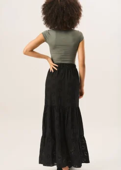 Gini London Black Tiered Lace Embroidered Long Skirt