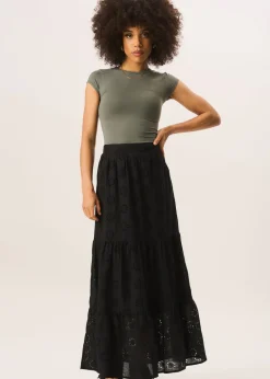 Gini London Black Tiered Lace Embroidered Long Skirt