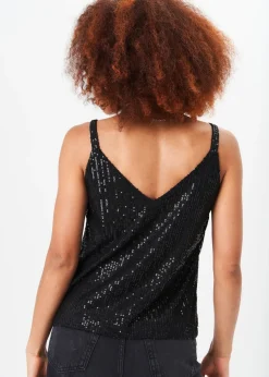 Gini London Black  V-Neck Sequin Cami Top