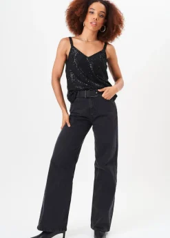 Gini London Black  V-Neck Sequin Cami Top