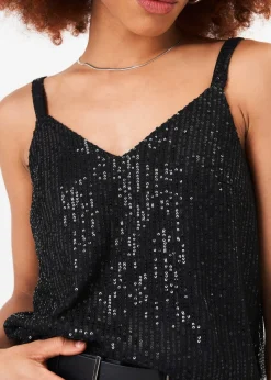 Gini London Black  V-Neck Sequin Cami Top
