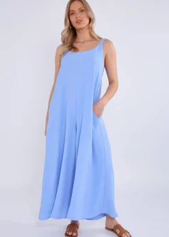 Gini London Blue Air Flow Strappy Wide Leg Jumpsuit