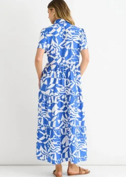 Gini London Blue Aztec Print Oversized Smock Midi Dress