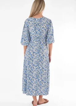 Gini London Blue Floral Print Viscose Midi Dress