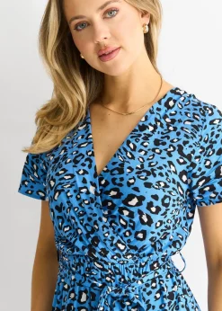 Gini London Blue Short Sleeve Animal Print Wrap Front Midi Dress