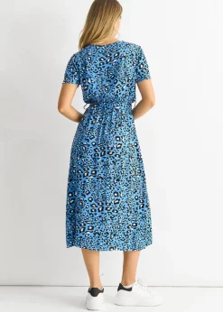 Gini London Blue Short Sleeve Animal Print Wrap Front Midi Dress