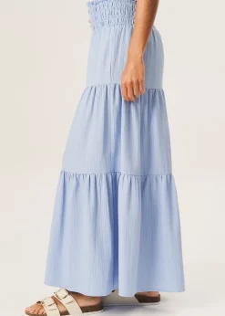 Gini London Blue Smocked Tiered Maxi Skirt