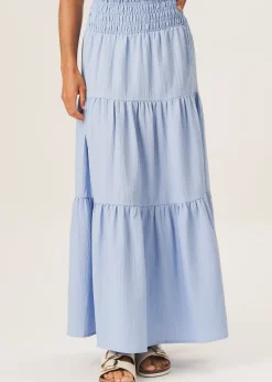 Gini London Blue Smocked Tiered Maxi Skirt