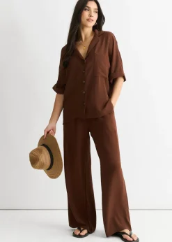 Gini London Brown Air Flow Oversized Shirt Top