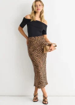 Gini London Brown Animal Print Maxi Skirt