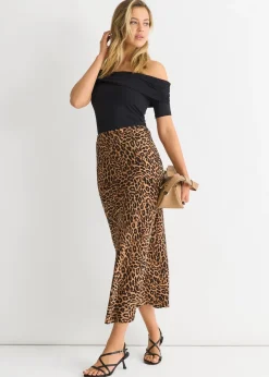 Gini London Brown Animal Print Maxi Skirt