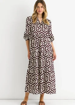 Gini London Brown Geo Print Smock Maxi Dress