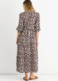 Gini London Brown Geo Print Smock Maxi Dress