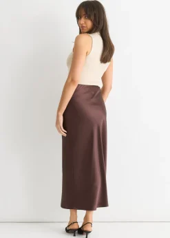 Gini London Chocolate Satin Midi Skirt