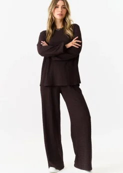 Gini London Chocolate Textured Long Sleeves Oversized Top
