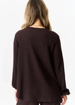Gini London Chocolate Textured Long Sleeves Oversized Top