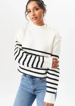 Gini London Cream High Neck Stripe Oversized Jumper