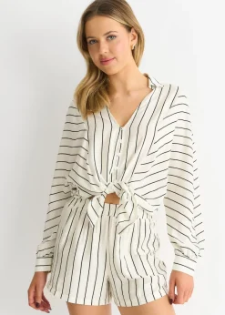 Gini London Cream Long Sleeve Batwing Stripe Shirt