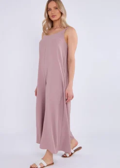 Gini London Dusty Pink Mink Air Flow Strappy Wide Leg Jumpsuit