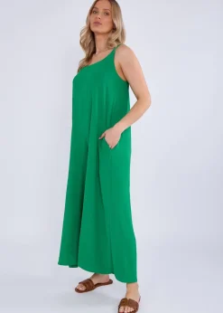 Gini London Green Air Flow Strappy Wide Leg Jumpsuit