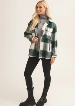 Gini London Green Check Oversized Pocket Detail Shacket