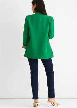Gini London Green Contrast Animal Edge To Edge Blazer
