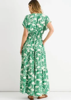 Gini London Green Floral Elastic Waist Maxi Dress