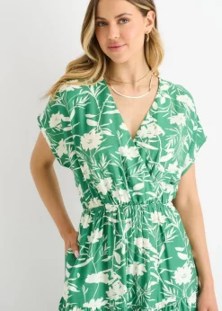 Gini London Green Floral Elastic Waist Maxi Dress