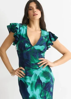 Gini London Green Watercolour Floral Maxi Dress
