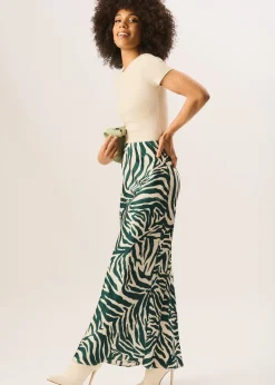 Gini London Green Zebra Bias Maxi Skirt