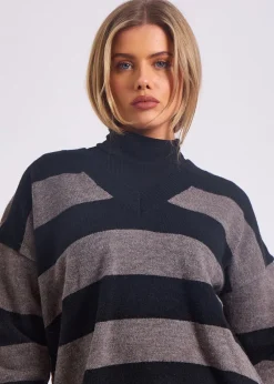 Gini London Grey Wide Stripe Oversized Jumper