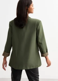 Gini London Khaki Contrast Animal Edge to Edge Blazer