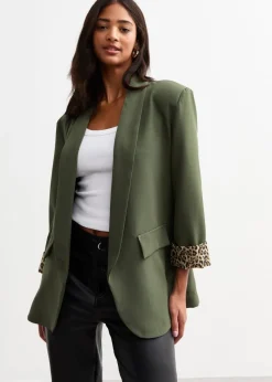 Gini London Khaki Contrast Animal Edge to Edge Blazer