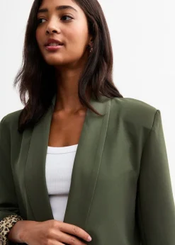 Gini London Khaki Contrast Animal Edge to Edge Blazer