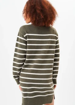 Gini London Khaki High Neck Stripe Oversized Tunic Dress