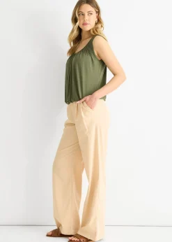 Gini London Khaki Round Neck Oversized Sleeveless Top