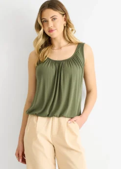 Gini London Khaki Round Neck Oversized Sleeveless Top
