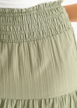 Gini London Khaki Smocked Tiered Maxi Skirt