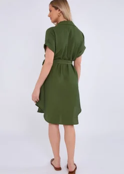 Gini London Khaki Utility Belted Oversized Viscose Shirt Dress