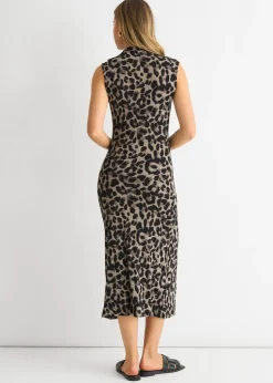 Gini London Light Grey Animal Print Ruched Midi Dress