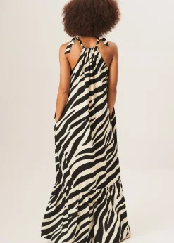 Gini London Mono Zebra Print Tie Shoulder Maxi Dress
