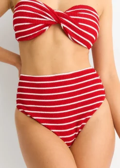 Gini London Red Textured High Waisted Stripe Bikini Bottom