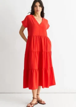 Gini London  Red V Neck Pocket Smock Midi Dress
