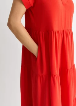 Gini London  Red V Neck Pocket Smock Midi Dress