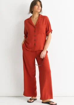 Gini London Rust Air Flow Oversized Shirt Top