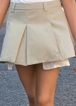 Gini London Sage Green Tall Woven Pocket Detail Pleated Skort