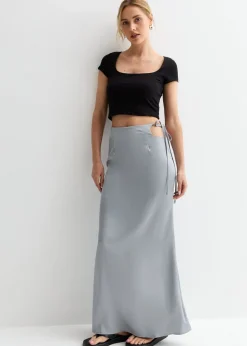 Gini London Silver Satin Maxi Skirt