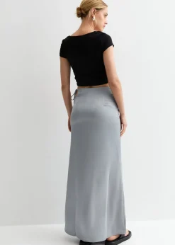 Gini London Silver Satin Maxi Skirt