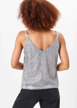 Gini London Silver Sequin V Neck Cami Top