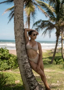 Gini London Tan Textured Stripe Bikini Bottom